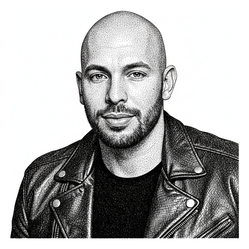 Woodcut portrait of Andrew Tate