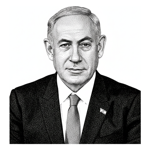 Woodcut portrait of Benjamin Netanyahu