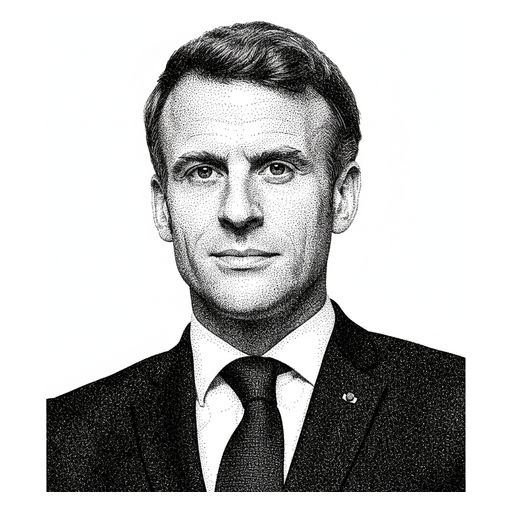 Woodcut portrait of Emmanuel Macron