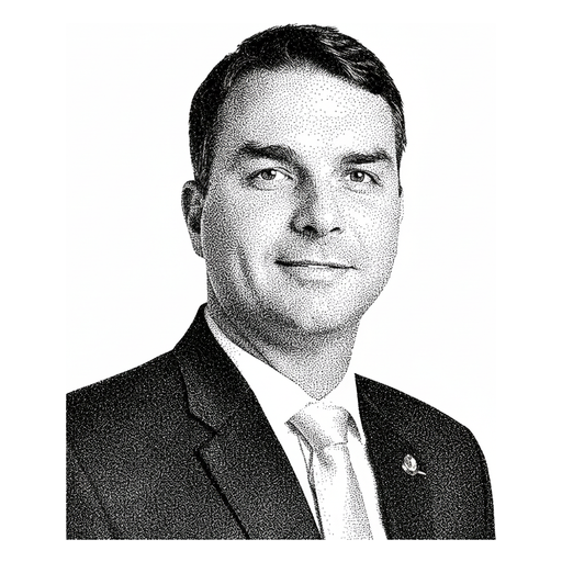 Woodcut portrait of Flávio Bolsonaro