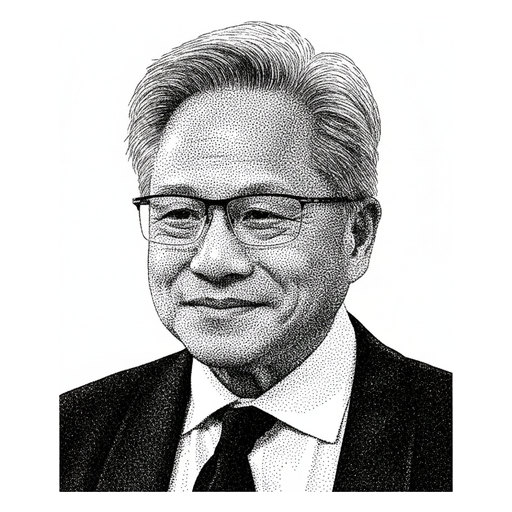 Woodcut portrait of Jensen Huang