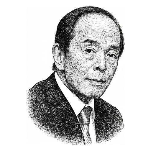 Woodcut portrait of Kazuo Ueda