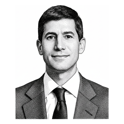 Woodcut portrait of Kevin Warsh