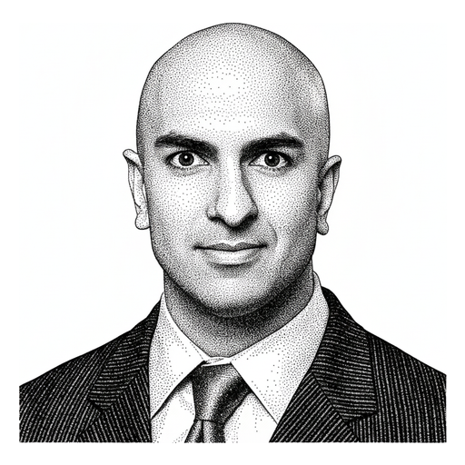 Woodcut portrait of Neel Kashkari