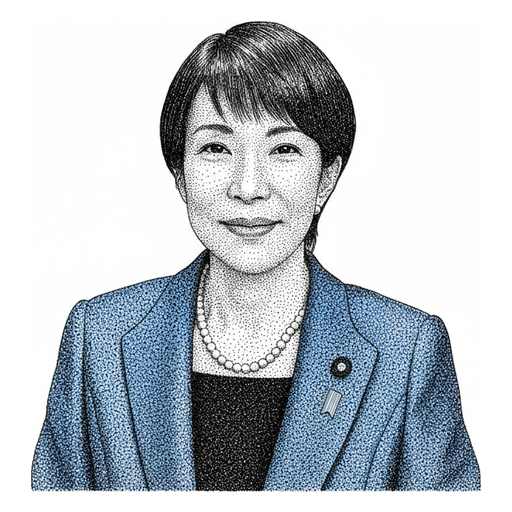 Woodcut portrait of Sanae Takaichi