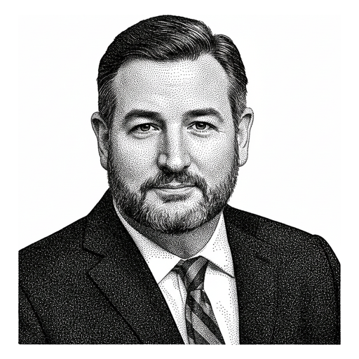 Woodcut portrait of Ted Cruz