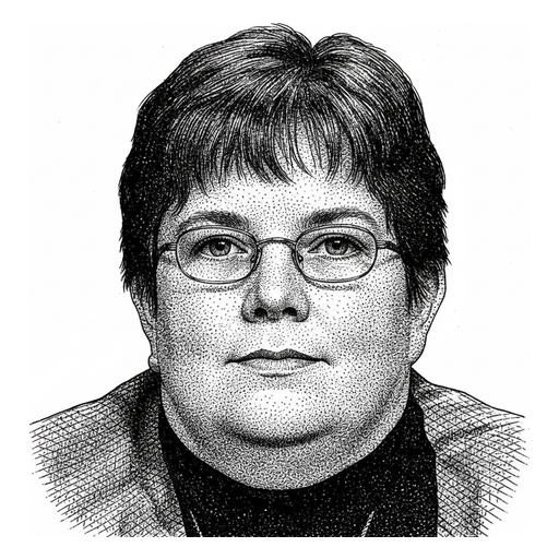 Woodcut portrait of Valerie Caproni